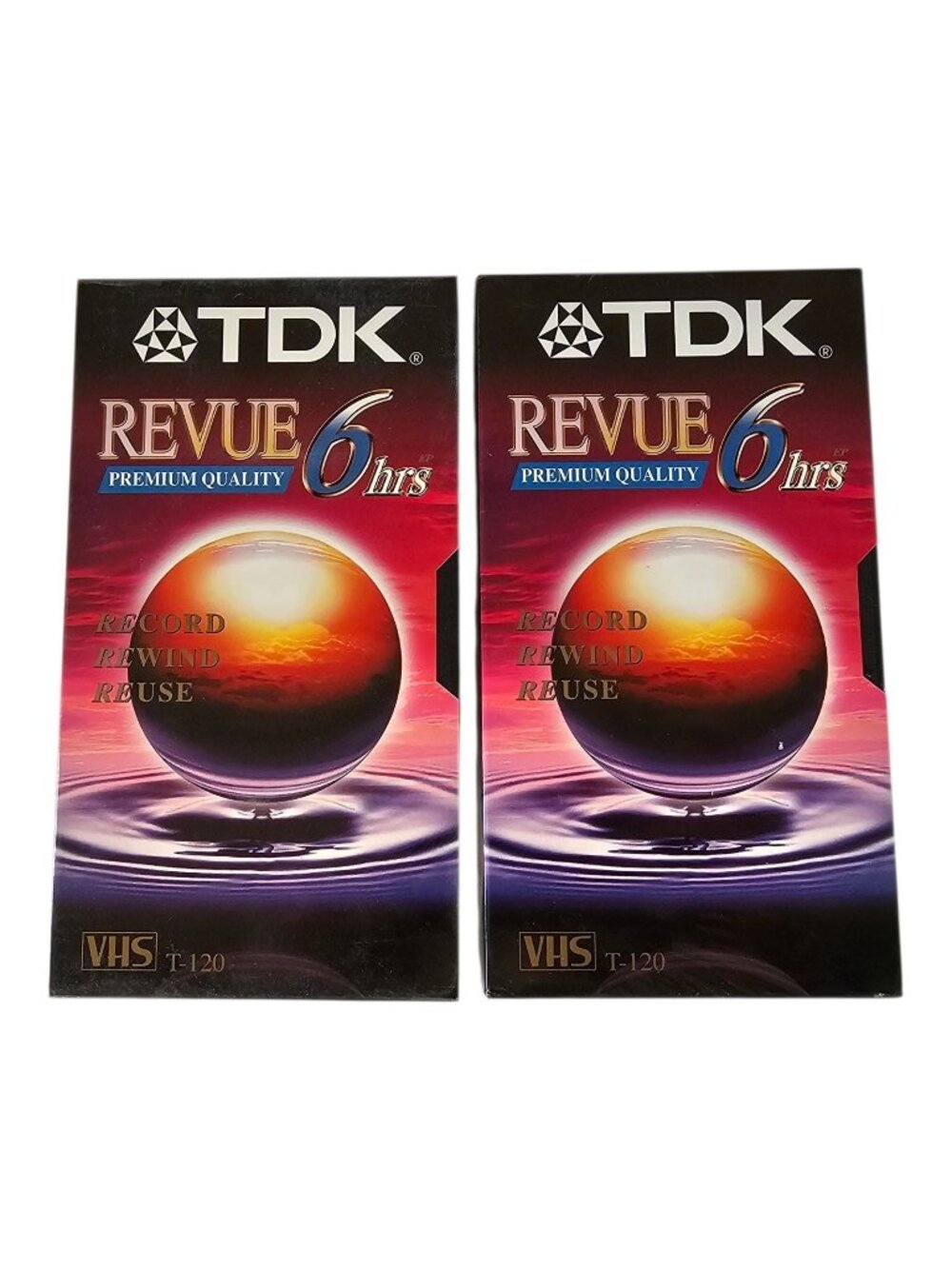 2 Pack TDK Revue Premium Quality VHS T-120 Blank Video Cassette Tapes 6 Hr NEW